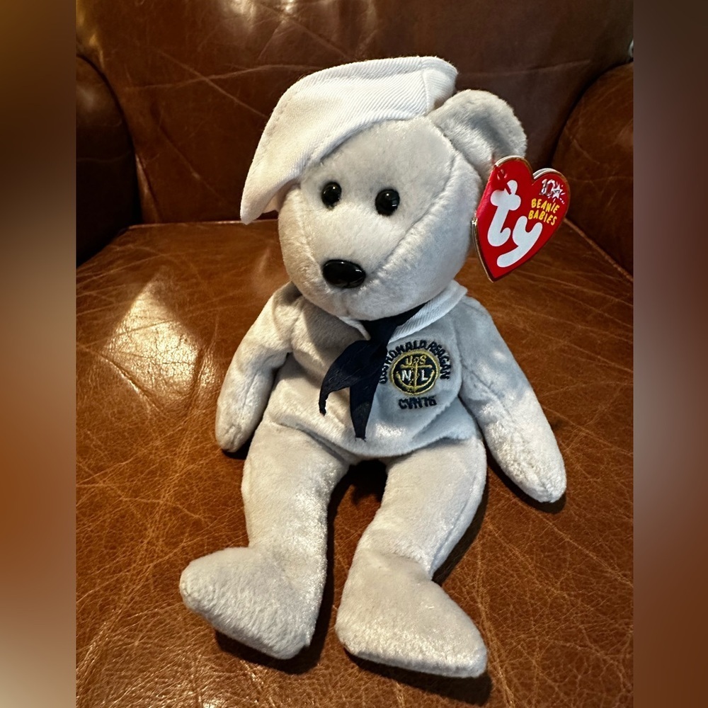 TY Beanie Baby Ronnie Bear REAGAN MEMORABILIA 2003 W/Tag USS Ronald Reagan